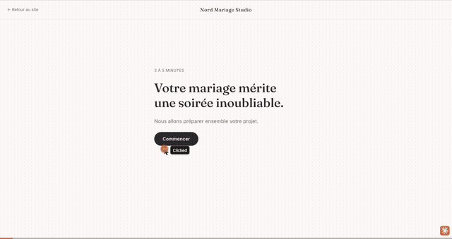 Démonstration du remplissage de Nord Mariage Studio, notre configurateur de devis